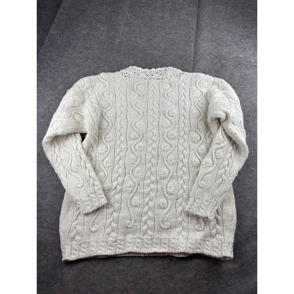 SNOW Something New Out West VTG Chunky Cable Knit Floral Sweater L Cottagecore - Picture 6 of 6
